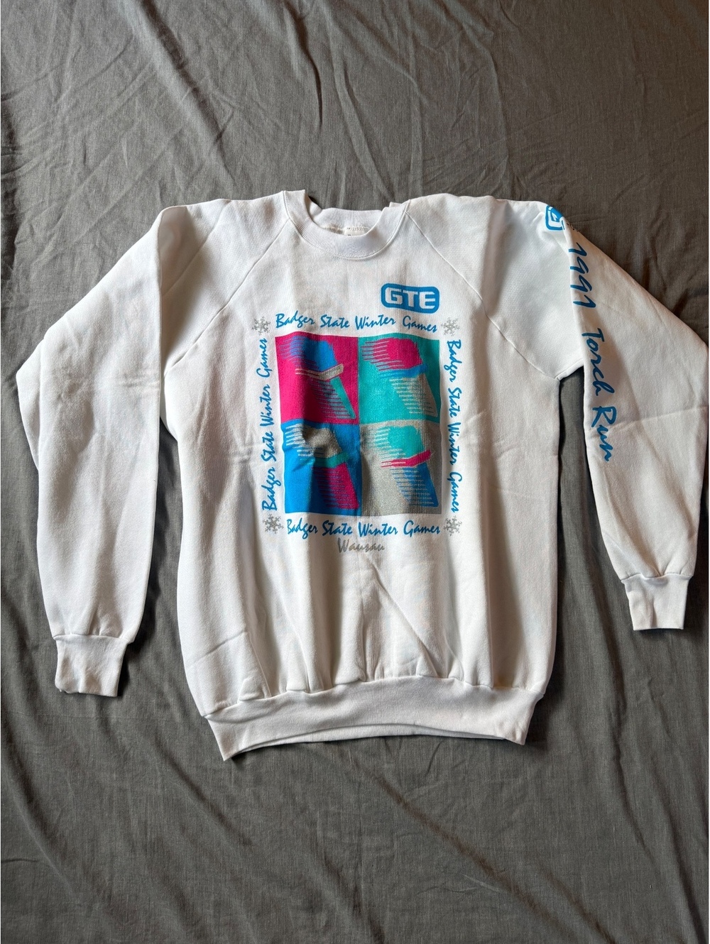 Vintage White Crewneck Sweatshirt Badger State Winter Games GTE Ski Doo Size XL
